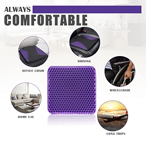 CAR-GRAND Gel Seat Cushion for Long Sitting Soft and Breathable, Honeycomb Gel Cushion for Car Or Wheelchair Reduce Sweat Gel Chair Cushion for Hip Pain Gel Seat Cushion for Office Chair (Purple)