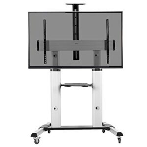 vivo aluminum mobile tv cart for 32 to 100 inch screens up to 220 lbs, lcd led oled 4k smart flat and curved panels, heavy duty stand, shelf, wheels, max vesa 1000×600, silver, stand-tv22s