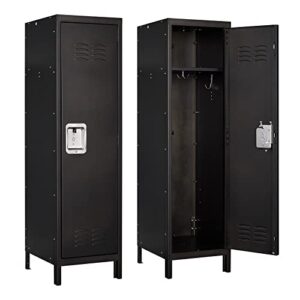 anxxsu metal storage locker, lockable employees metal locker with door, 55″ height steel locker for home, school, office, gym (retro black)