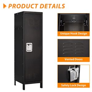 Anxxsu Metal Storage Locker, Lockable Employees Metal Locker with Door, 55" Height Steel Locker for Home, School, Office, Gym (Retro Black)