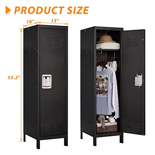 Anxxsu Metal Storage Locker, Lockable Employees Metal Locker with Door, 55" Height Steel Locker for Home, School, Office, Gym (Retro Black)