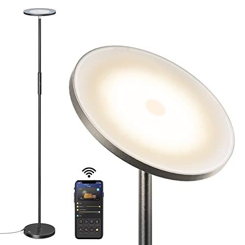 SHINESTAR LED Floor Lamp, 30W/2500LM Bright Sky Floor Lamp, Stepless Dimming and 3 Color Temperatures, Bluetooth WiFi and Touch Control, for Living Room, Bedroom, Office (Black)