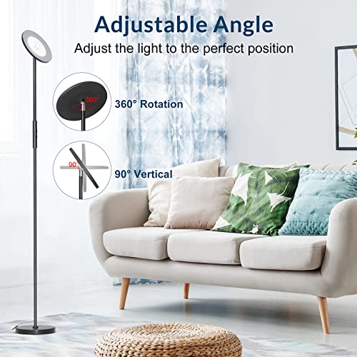 SHINESTAR LED Floor Lamp, 30W/2500LM Bright Sky Floor Lamp, Stepless Dimming and 3 Color Temperatures, Bluetooth WiFi and Touch Control, for Living Room, Bedroom, Office (Black)