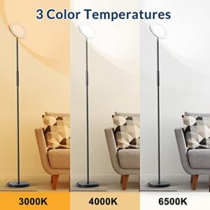 SHINESTAR LED Floor Lamp, 30W/2500LM Bright Sky Floor Lamp, Stepless Dimming and 3 Color Temperatures, Bluetooth WiFi and Touch Control, for Living Room, Bedroom, Office (Black)