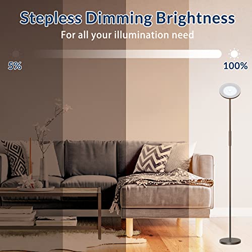 SHINESTAR LED Floor Lamp, 30W/2500LM Bright Sky Floor Lamp, Stepless Dimming and 3 Color Temperatures, Bluetooth WiFi and Touch Control, for Living Room, Bedroom, Office (Black)