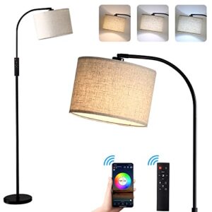 qye arc floor lamp with remote,modern floor lamp with stepless dimmable bulb,tall lamp for living room with smart led rgb bulb app control.mid century standing lamp for bedroom.