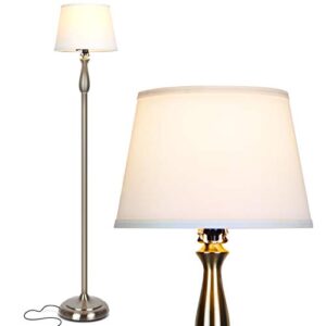 brightech gabriella tall lamp with fabric shade & led bulbs, elegant lamp for living rooms & offices, led floor lamp, mid-century modern standing lamp for bedroom, great living room décor – silver