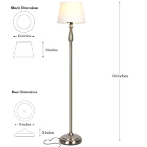 Brightech Gabriella Tall Lamp with Fabric Shade & LED Bulbs, Elegant Lamp for Living Rooms & Offices, LED Floor Lamp, Mid-Century Modern Standing Lamp for Bedroom, Great Living Room Décor - Silver