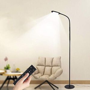 tomshine floor lamp, touch led floor lamp 1500lm stepless dimming with remote control, 4 colors temperatures standing lamp with gooseneck for living room bedroom office reading