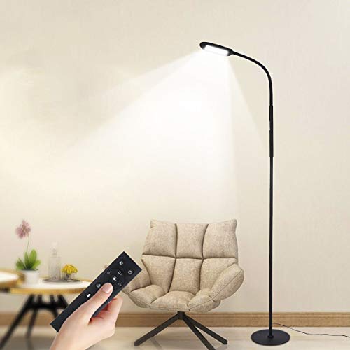 Tomshine Floor Lamp, Touch LED Floor Lamp 1500LM Stepless Dimming with Remote Control, 4 Colors Temperatures Standing Lamp with Gooseneck for Living Room Bedroom Office Reading