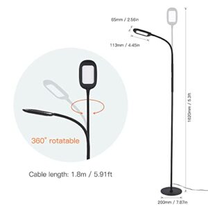 Tomshine Floor Lamp, Touch LED Floor Lamp 1500LM Stepless Dimming with Remote Control, 4 Colors Temperatures Standing Lamp with Gooseneck for Living Room Bedroom Office Reading