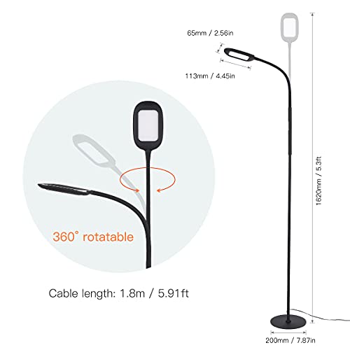 Tomshine Floor Lamp, Touch LED Floor Lamp 1500LM Stepless Dimming with Remote Control, 4 Colors Temperatures Standing Lamp with Gooseneck for Living Room Bedroom Office Reading