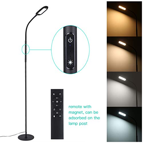 Tomshine Floor Lamp, Touch LED Floor Lamp 1500LM Stepless Dimming with Remote Control, 4 Colors Temperatures Standing Lamp with Gooseneck for Living Room Bedroom Office Reading