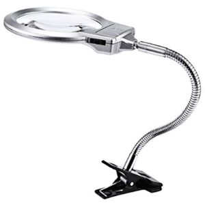 magnifers lighted hands free,pro-flex desk led magnifying glass lamp 2.25x 5x insert lens desktop table lamp for close work, led lighted gooseneck magnifier with clamp for reading