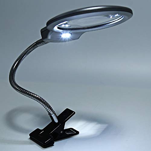 Magnifers Lighted Hands Free,Pro-Flex Desk Led Magnifying Glass Lamp 2.25X 5X Insert Lens Desktop Table Lamp for Close Work, LED Lighted Gooseneck Magnifier with Clamp for Reading