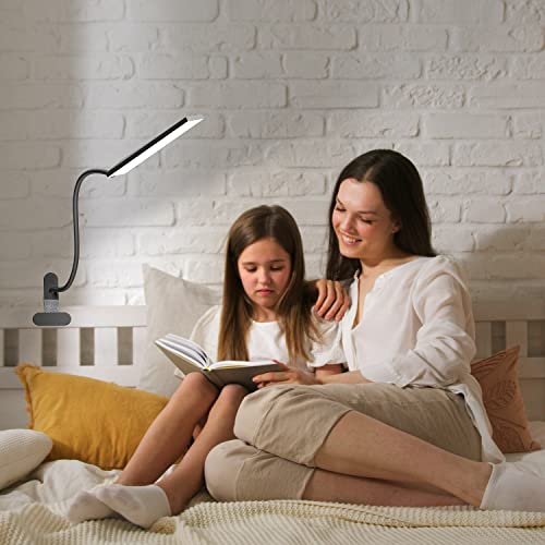 RAOYI LED Desk Lamp, 5W USB Clip on Light Eye-Caring Reading Clamp Table Lamp with 48 LEDs Flexible Gooseneck, 3 Color Modes and 14 Brightness Levels for Office Bedroom Study (Black)