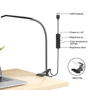 RAOYI LED Desk Lamp, 5W USB Clip on Light Eye-Caring Reading Clamp Table Lamp with 48 LEDs Flexible Gooseneck, 3 Color Modes and 14 Brightness Levels for Office Bedroom Study (Black)
