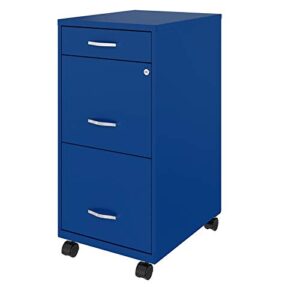 Space Solutions 18 Inch Wide Metal Mobile Organizer File Cabinet for Office Supplies and Hanging File Folders w/Pencil Drawer & 3 File Drawers, Blue