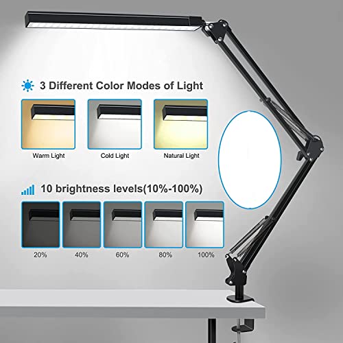 LED Desk lamp, 360 degree adjustable rotary desk lamp, metal bracket rocker arm, no flicker, anti blue light, multiple lighting modes and brightness, is a good helper for home office and reading.