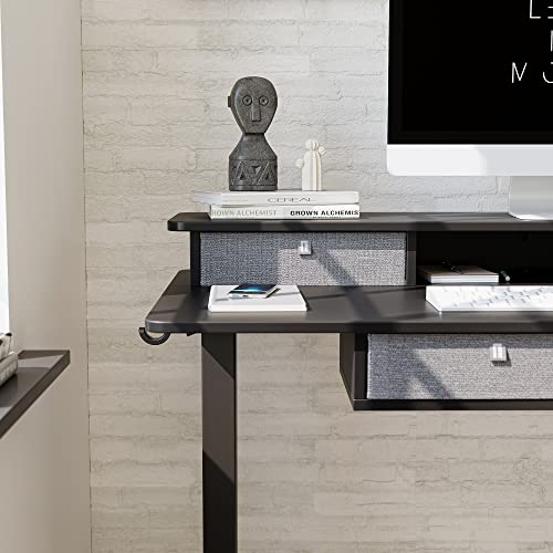 FEZIBO Sturdy Height Adjustable Electric Standing Desk with Drawers, 63 x 24 Inch Stand Up Table with Large Storage Shelf, Sit Stand Desk, Black Top
