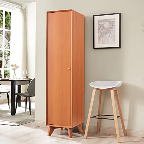 OKD Modern Storage Cabinet, 72" Tall Bathroom Cabinet with Adjustable Shelves, Wood Narrow Pantry for Home,Kitchen,Laundry,Utility Room, Hanging Rod Included (Cherry)