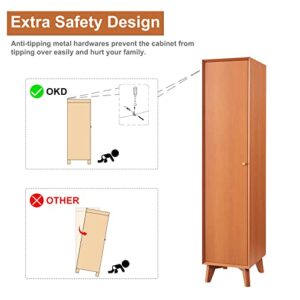 OKD Modern Storage Cabinet, 72" Tall Bathroom Cabinet with Adjustable Shelves, Wood Narrow Pantry for Home,Kitchen,Laundry,Utility Room, Hanging Rod Included (Cherry)