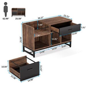 Tribesigns Rustic Brown 39 inch File Cabinet with 2 Drawers, Lateral Filing Cabinets, Printer Stand with Open Storage Shelves and Letter Size/A4 Size Drawer for Home Office