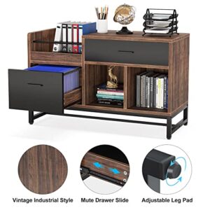 Tribesigns Rustic Brown 39 inch File Cabinet with 2 Drawers, Lateral Filing Cabinets, Printer Stand with Open Storage Shelves and Letter Size/A4 Size Drawer for Home Office