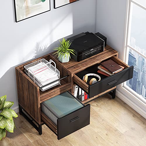 Tribesigns Rustic Brown 39 inch File Cabinet with 2 Drawers, Lateral Filing Cabinets, Printer Stand with Open Storage Shelves and Letter Size/A4 Size Drawer for Home Office