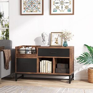 Tribesigns Rustic Brown 39 inch File Cabinet with 2 Drawers, Lateral Filing Cabinets, Printer Stand with Open Storage Shelves and Letter Size/A4 Size Drawer for Home Office