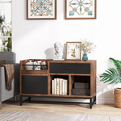 Tribesigns Rustic Brown 39 inch File Cabinet with 2 Drawers, Lateral Filing Cabinets, Printer Stand with Open Storage Shelves and Letter Size/A4 Size Drawer for Home Office