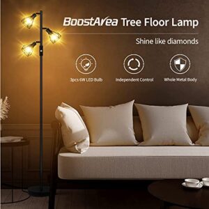 Floor Lamp, Industrial Floor Lamps for Living Room,Tree Standing Lamp Bright with 3 Charm Diamond Head 1200 Lumens Edison Bulbs LED,3 Way Switch,Modern Stand up Lamp for Bedroom Office Farmhouse