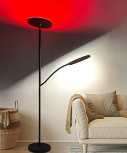 rgb floor lamp,modern led light rotatable with standing lamp 24w/2000lm main light and 10w/350lm side reading lamp, adjustable tall lamps with remote & touch &app control for living room,bedroom
