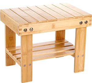 lawei bamboo step stool, bamboo foot rest stool bamboo shower bench stool with storage shelf for kids children adult, works in bathroom living room bedroom garden