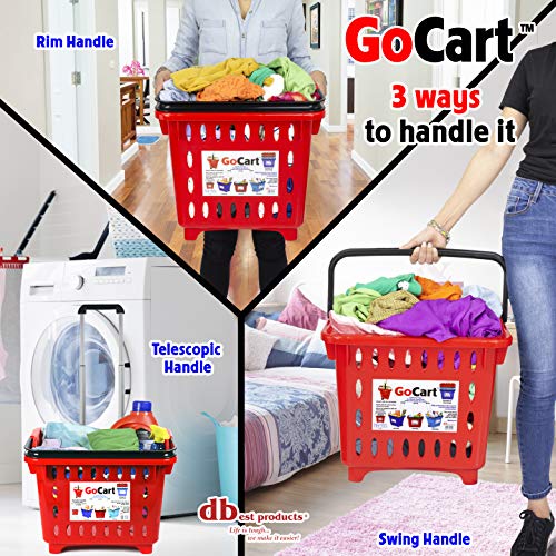 dbest products GoCart, Red Grocery Cart Shopping Laundry Basket on Wheels