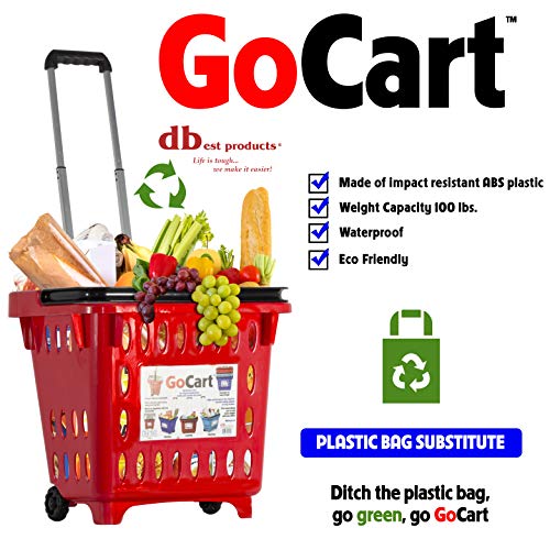 dbest products GoCart, Red Grocery Cart Shopping Laundry Basket on Wheels