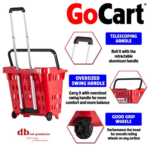 dbest products GoCart, Red Grocery Cart Shopping Laundry Basket on Wheels