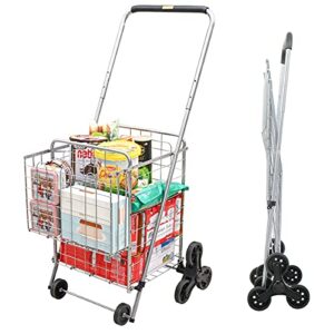 supenice grocery shopping cart with wheels deluxe stair climber utility cart easily collapsible cart with tri-wheels, 66 lbs capacity, extended foam cover, trolley for shopping, stair, laundry