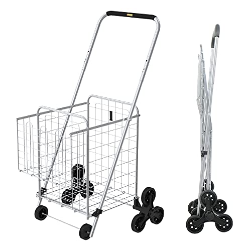 Supenice Grocery Shopping Cart with Wheels Deluxe Stair Climber Utility Cart Easily Collapsible Cart with Tri-Wheels, 66 LBS Capacity, Extended Foam Cover, Trolley for Shopping, Stair, Laundry