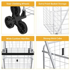 Supenice Grocery Shopping Cart with Wheels Deluxe Stair Climber Utility Cart Easily Collapsible Cart with Tri-Wheels, 66 LBS Capacity, Extended Foam Cover, Trolley for Shopping, Stair, Laundry