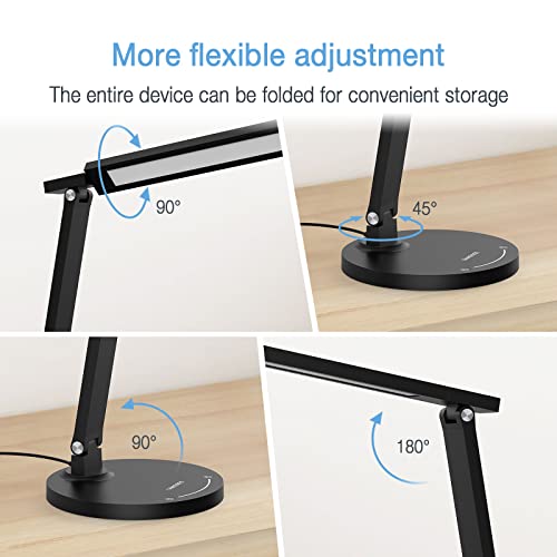 TANOSEE LED Desk Lamp with USB Charging, Touch Control Reading Table Light with 5 Brightness Level, 5 Lighting Modes, Small Study Lamps for Home Office (Black)