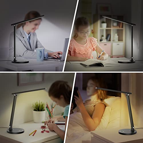 TANOSEE LED Desk Lamp with USB Charging, Touch Control Reading Table Light with 5 Brightness Level, 5 Lighting Modes, Small Study Lamps for Home Office (Black)