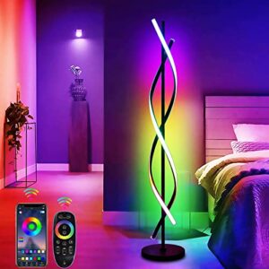 leniver rgb spiral floor lamp, unique led corner lamp standing lamp with remote control, dimmable color changing mood lighting for living room, bedroom, gaming room – black