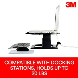 3M Adjustable Laptop Stand, Raise Screen Height to Reduce Neck Strain, 3" Height Adjustment, Large Platform for Docking Station, Non-Skid Base Keeps Laptop Secure, Cable Management, Black (LX500)