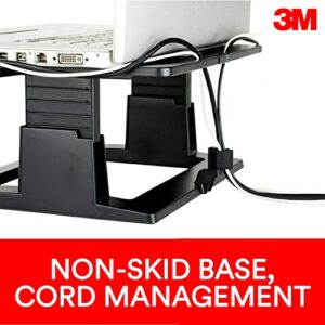 3M Adjustable Laptop Stand, Raise Screen Height to Reduce Neck Strain, 3" Height Adjustment, Large Platform for Docking Station, Non-Skid Base Keeps Laptop Secure, Cable Management, Black (LX500)