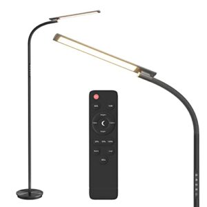 led floor lamp with remote control and timer function, stepless adjustable 3000k-6000k colors and 20-100% brightness, 12w reading floor lamp with night light, used for desk and floor (black)