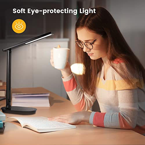 LASTAR Set of 2 LED Desk Lamp, Dimmable Eye-Protecting Table Lamps with Night Light, USB Charging Port, 4 Color Temperature Modes, 5 Brightness Levels, 1H Timer, Touch Control for Home Office Bedroom