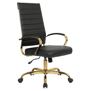landsun home office chair high back executive chair ribbed pu leather computer desk chair with armrests soft padded adjustable height swivel conference gold frame black