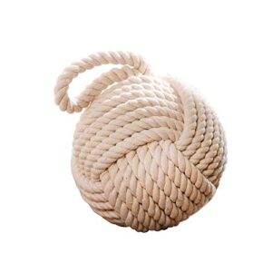 westcharm 6″ dia. cream monkey fist rope knot door stopper | nautical knot door stop | decorative tablecloth weight | weighted window wedge | coastal rope ball bookend | sailor’s knot doorstop – ivory