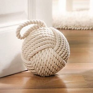 Westcharm 6" Dia. Cream Monkey Fist Rope Knot Door Stopper | Nautical Knot Door Stop | Decorative Tablecloth Weight | Weighted Window Wedge | Coastal Rope Ball Bookend | Sailor's Knot Doorstop - Ivory